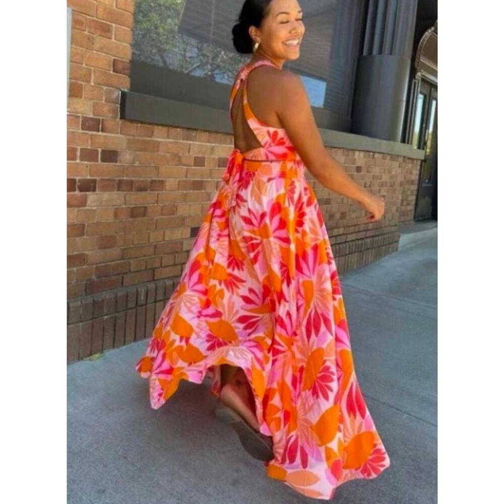 Anthropologie Abel The Label Rumi Open Back Maxi Dress Tropical Floral Sz Large - Picture 15 of 15